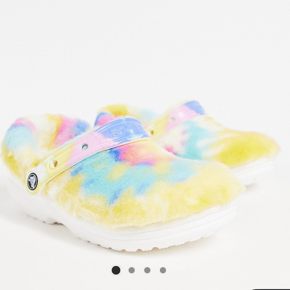 NEW classic for sure crocs clogs furry rainbow tie dye size 8 womens